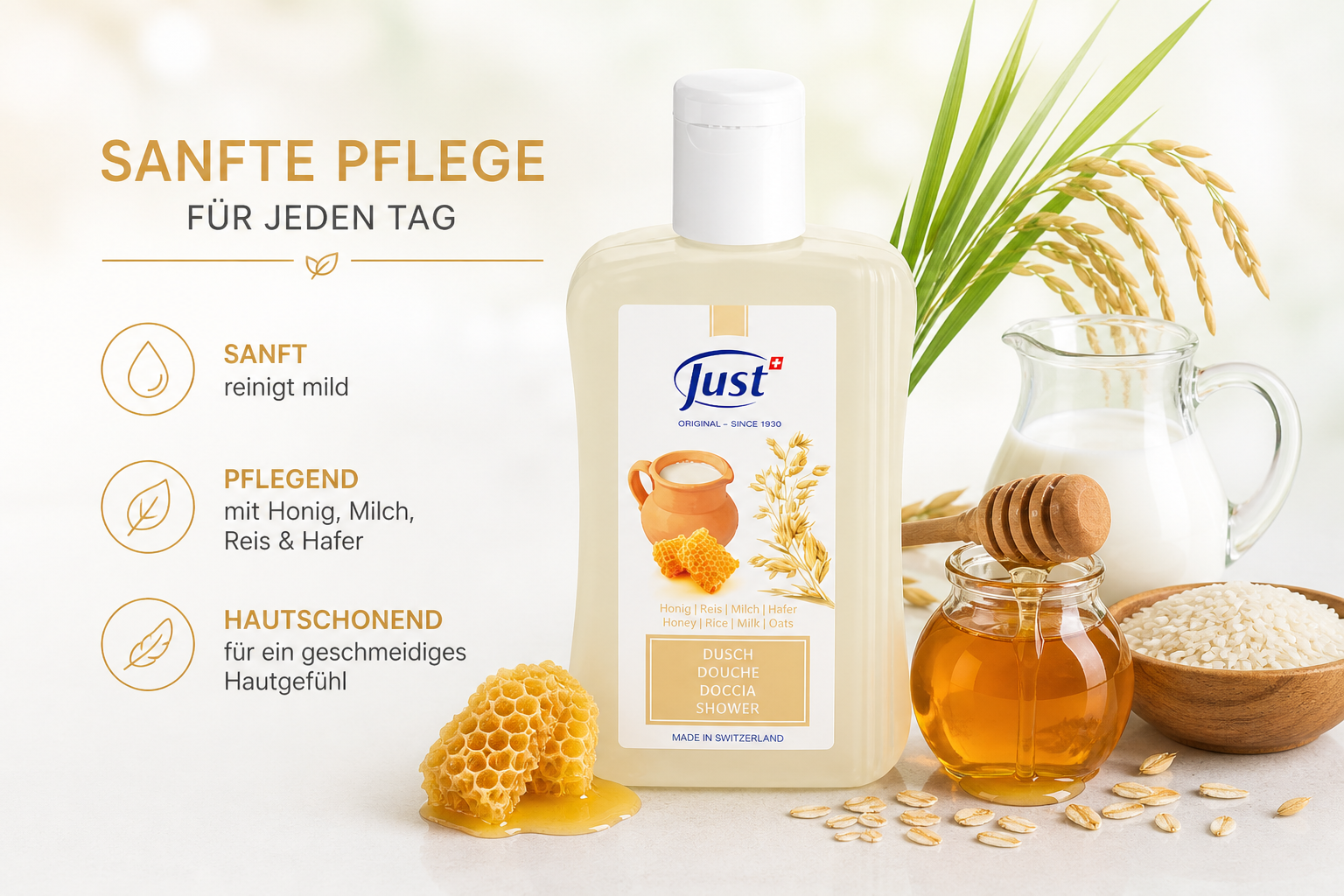JUST Honig Reis Milch Hafer Duschgel